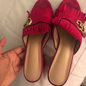 Gucci Fuchsia Suede Kiltie Mule Sandal